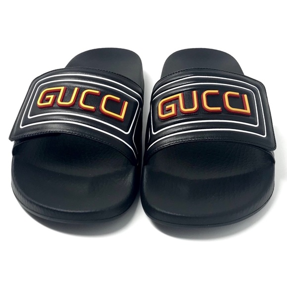 NIB Gucci Men’s Logo Leather Slide Sandal - Picture 3 of 6